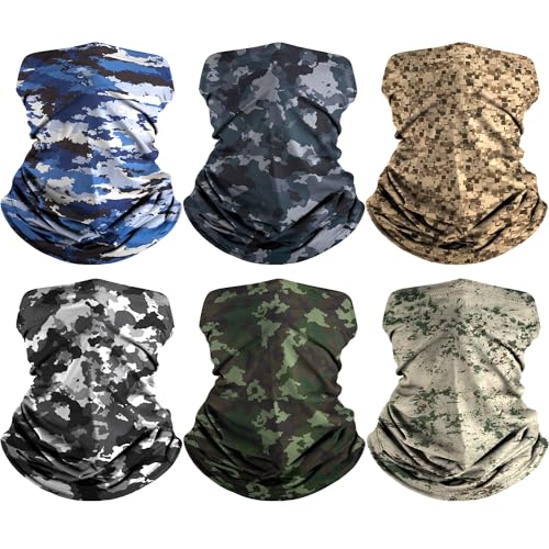 HONGTEYA 6 Pack Neck Gaiter Face Mask: Breathable Windproof Face Cover Balaclava High Elastic Earloop Bandana for Men Women