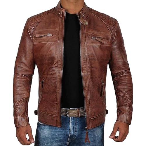 Chaqueta de cuero sintético para hombre estilo motociclista miniatura 1