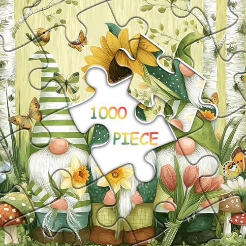 Rompecabezas de duendes primaverales para adultos, 1000 piezas, escena natural con girasoles, tulipanes, mariposas y pájaros, arte floral para pared miniatura 6
