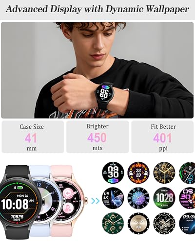 Image of Smart Watch for Women, Ladies & Men, 1.27'' Fitness Watch [41mm case] with Call Receive /Dial, Heart Rate /Stress /Sleep Monitor, AI Voice, IP68 Waterproof Smartwatch with Calculator, Calendar, Games