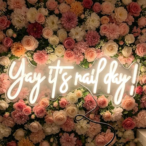Image of Yay It's Nail Day Neon Sign for Wall Decor 16.5x6.3In | Dimmable Neon Sign for Home Shop Spa Beauty Nails Cosmetic Salon Wall Decor,Nail Room Decor Acessory,USB Powered