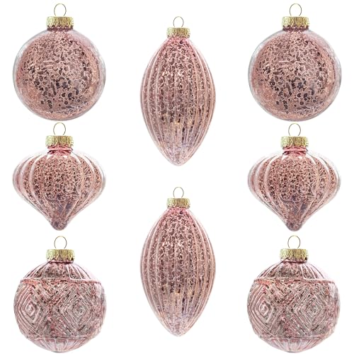 KI Store weihnachtskugeln Rosa Glas 8 Stücke Ornamente für...