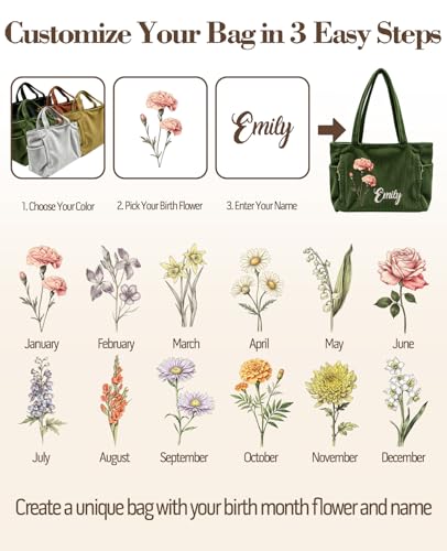 Bolso Tote de pana con flores personalizado para mujer miniatura 3