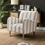 HULALA HOME Modern Accent Chair with Arms and Wooden Legs, Comfy Upholstered Armchair for Living Room, Bedroom (Stripe Pattern, Tan)