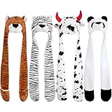 Liliful 4 Pieces Plush Novelty Animal Hat for Kids Cartoon Ears Hat 3 in 1 Winter Plush Animal Hoodie Hat with Attached Scarf and Mittens Winter Fits Most Women and Men