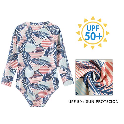 Image of Moon Tree Girls One Piece Swimsuits Long Sleeve Rash Guard Zipper Front Bathing Suit UPF 50+
