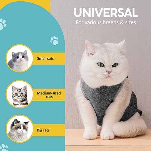 Avont Katzenbody nach OP Erholungsanzug Kleidung Modal Recovery Kastration Spay Entwöhnung Leckschutz Suit für Katze, Bauchwunden oder Hautkrankheiten-S-Dunkelgrau