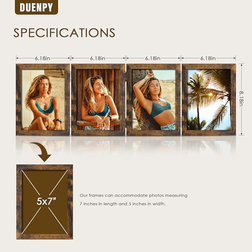 Image of DUENPY 4 Folding 5x7 Accordion Wood Frame Plexiglass Brown | Constructed With Engineered Wood And Plexiglass, Elegant Ornament For Desktop Photo Display