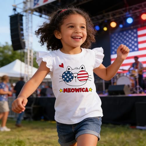 Image of Tkria July 4th Tank Top Girl Toddler 4th of July Shirt Baby Girl American Flag Shirt USA Ruffle Tee Girl Patriotic Outfit
