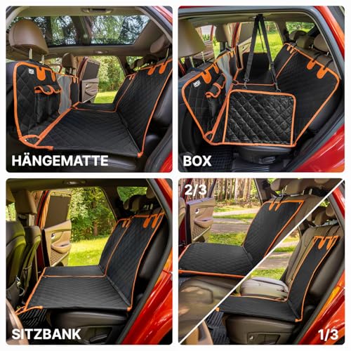 RAGI Hundedecke Auto Rückbank 4in1 - Wasserdicht Autoschondecke Hund Rücksitz - Teilbar Hundematte Auto mit Anschnallgurt - Kratzfeste & rutschfest Autodecke Hund Rücksitz für Alle Autos