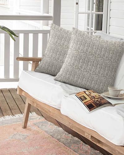 Outdoor Throw Pillow Waterproof Pillows, Brown Herringbone Art Decorative Pillow Covers with Insert,Patio Pillows Pack of 2, Abstract Geometric...