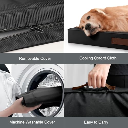 Image of Outdoor Extra Large Dog Crate Bed, Big Waterproof Dog Bed for Large Dogs, Orthopedic Egg Foam Pet Bed Mat with Removable Cooling Cover, Black