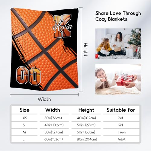 Custom Basketball Blanket, Soft Sport Throw Gifts with Name, Cozy Flannel Throw Blankets for Bed Travel, 50"x60" Gift for Boys Girls