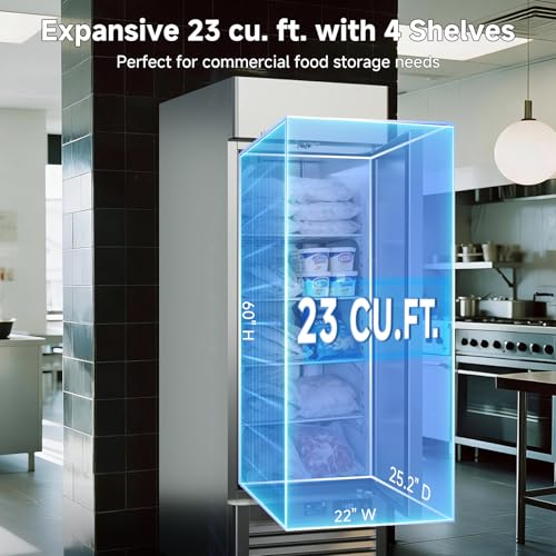 Image of VEECOOL 27 inch WiFi Enabled Commercial Freezer Upright with App Control, 23 cu.ft. Stainless Steel Single Door Reach-in Freezer with 4 Shelves, Right Hinged Door, Auto Defrost, ETL&ETL Sanitation
