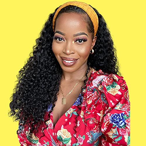 24 Inch Headband Wig Human Hair Curly Headband Wigs for Black Women 150% Density Brazilian Remy Headband Wig Curly Human Hair With Headband Glueless Human Hair Headband Wigs