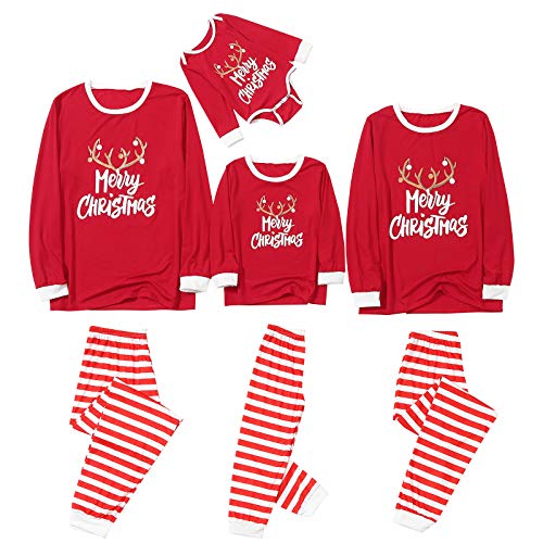 Matching Family Pajamas Sets Christmas PJ's Sleepwear Letter Printed Top and Stripe Pants Xmas Sets for Kids & Adult Red