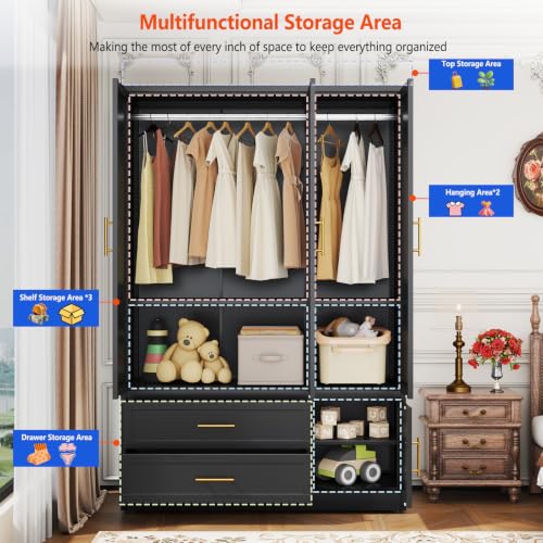 Image of GAIOUS Metal Armoire Wardrobe Closet, Freestanding Clothing Storage Cabinet