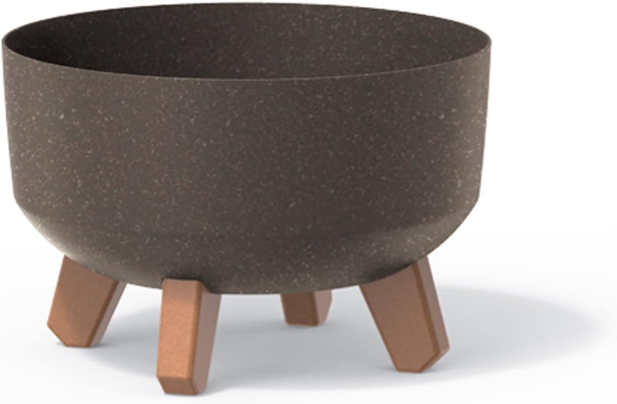 Prosperplast Gracia Low Eco Wood Flower Pot with Removable Legs Including Insert for Indoor and Outdoor Use Planter Round Plastic UV-Resistant (285 mm, ECO Naturo)