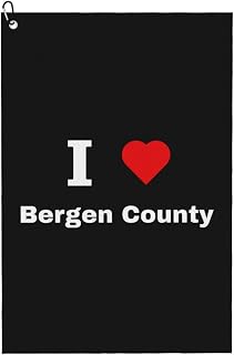 BASRETY I Love Bergen County Golf Towel with Carabiner Clip for Golf Bag 24" X 16" Golf Towels Waffle Funny Pattern Golf Accessories