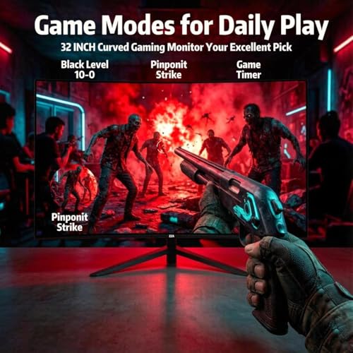 Image of ZZA 32 inch Curved Gaming Monitor, FHD 1920x1080, VA, 1ms 240Hz, FreeSync Premium, DP 1.4 / HDMI 2.0, VESA Compatible, Tilt Adjustable