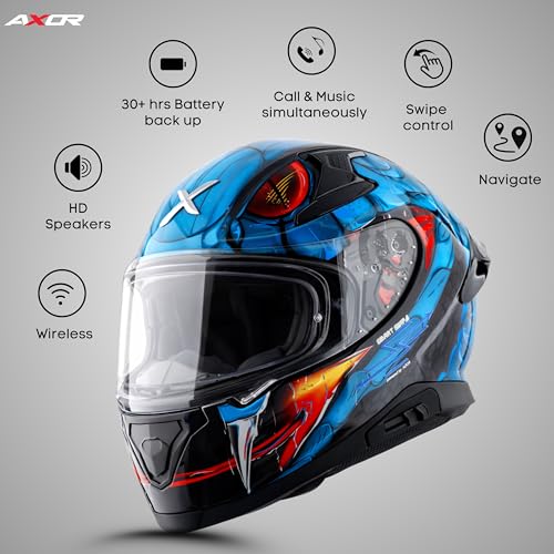 Image of Apex Venomous Smart Helmet - Bluetooth, High-Impact, Scratch-Resistant Visor, Sensor- Black Blue, M