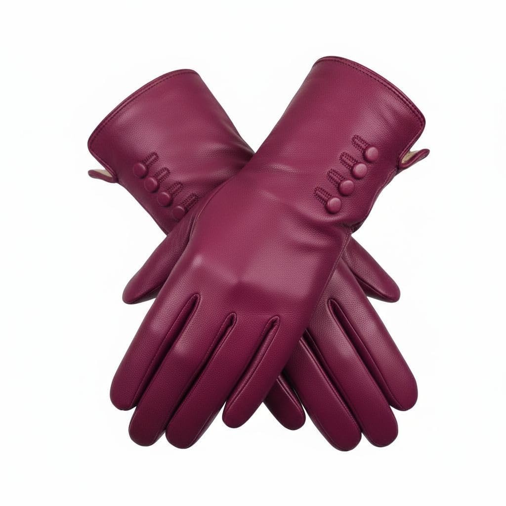 Leather Emporium Women's Magenta Genuine Soft Leather Fully Lined Winter Warm Gloves (Medium, )