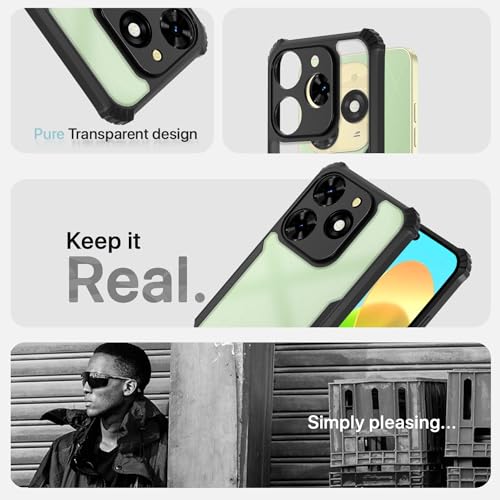 Image of Pikkme Tecno Spark 20C Back Cover | Crystal Clear Transparent Back | Ultra Hyrbid | Full Camera Protection | Raised Edge | Bumper Back Case (Black)