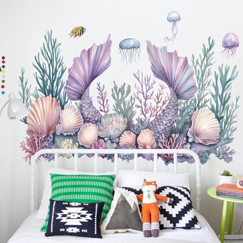 Vinilos decorativos mundo marino con sirena 2 paneles miniatura 3