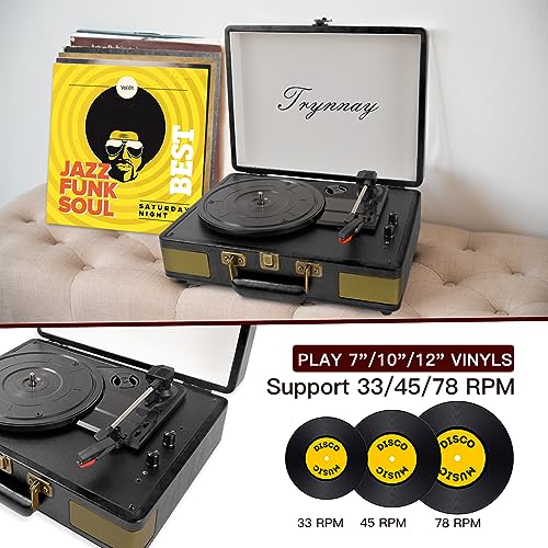 Trynnay Tourne-Disque Bluetooth à 3 Vitesses – Lecteur Portable en Vinyle avec Haut-parleurs intégrés – Tourne-Disque – Son Audio amélioré Noir Vintage - Les Beatles, Paul McCartney, John Lennon, RIngo Starr, George Harrison Trynnay Tourne-Disque Bluetooth à 3 Vitesses - Lecteur Portable en Vinyle avec Haut-parleurs intégrés - Tourne-Disque - Son Audio amélioré Noir Vintage – Image 4