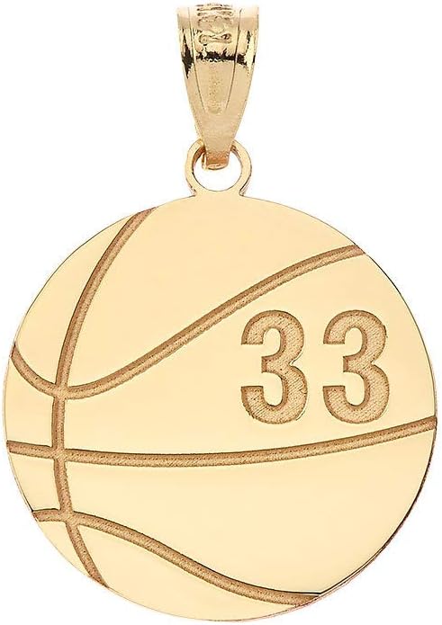 Sports Charms Certified 10k Yellow Gold Personalized Basketball Necklace with Your Name and Number