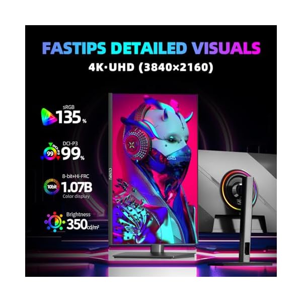27 Inch 4K 144Hz Gaming Monitor, UHD 3840x2160 Fast IPS Panel PC Monitor, 1ms GTG, HDR10, 99% DCI-P3, Freesync & G-sync, Height/Pivot/Tilt/Swivel Adjustment, Built-in Speaker, HDMI,DisplayPort - Image 4