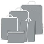 Compression Packing Cubes for Suitcases,Suitcase Organiser Bags,Travel Packing Cubes Compression Set for Backpack,Packing Organisers,Waterproof Travel Organiser Packing Bags (Grey, 5 Pack)
