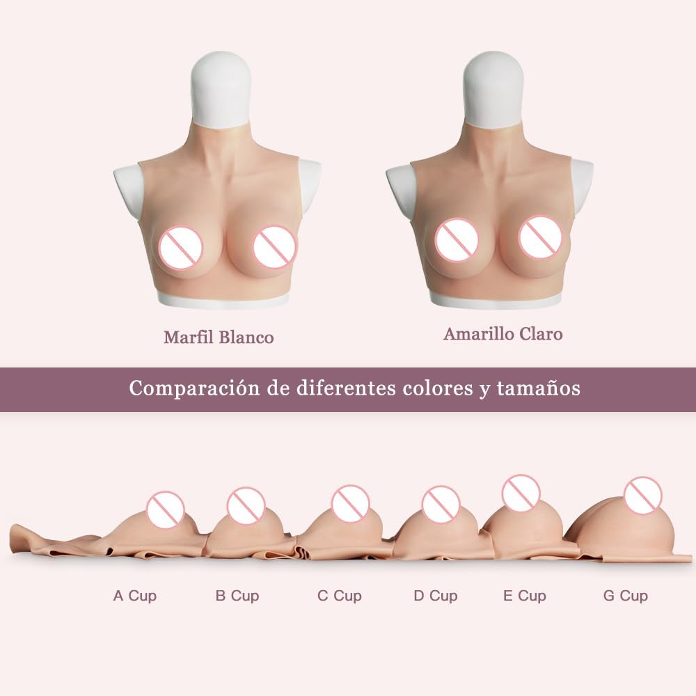 CYOMI Pechos de Silicona Pecho de Formas Travestis Silicona Realistas Diseño de Cuello Alto Aplicable a Crossdresser Drag Queen Cosplay Mastectomía (Amarillo Claro,G copa)