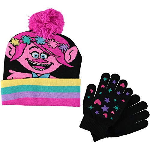 DreamWorks Girls Trolls Pom Pom Winter Hat Glove Set for Little Girls Age 4-7