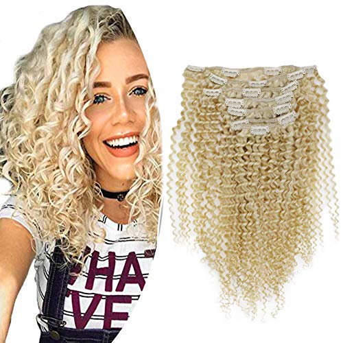 Clip in Human Hair Extensions Kinky Curly Hair 10 Inch Color 613 Bleach Blonde 7Pcs 100g Clip In Hair Curly Real Human Hair Extensions