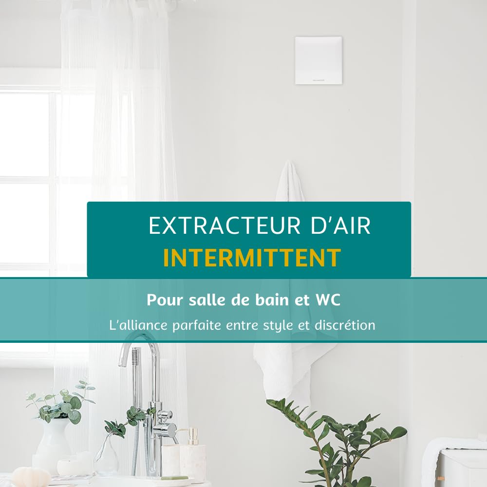 BELEN H - V1 - Extracteur d'air Intermittent pour Salle de Bain, WC et Cuisine - Détection d'Humidité avec Minuterie Intégrée - Silencieux - Résistant à l'Eau - Installation Murale et Plafond