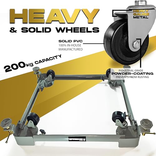 Image of Bheema Series 100% Metal + 180kg Load Capacity Universal Heavy Duty Adjustable Wheel Stand for Washing Machine 6.5kg 6kg 7kg 7.5kg 8kg 9kg 10kg Fully Automatic Front & top Load Trolley - Grey Color