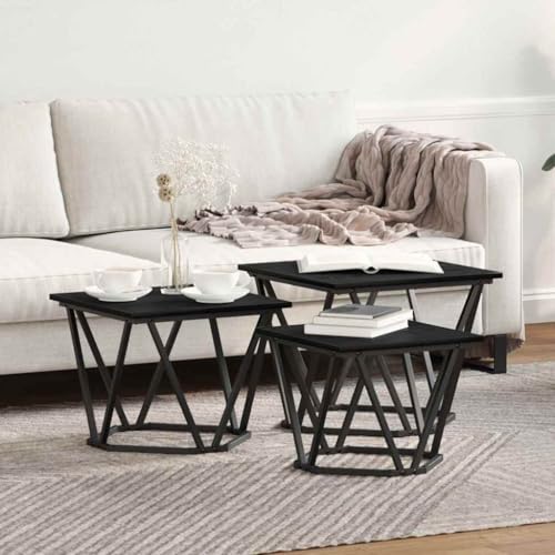 Genérico Mesa de Café 3 pcs Roble Negro Madera Ingenierizada y Acero,Mobiliario,Mesas,Mesas Decorativas,Mesas de Centro,Negro,868279