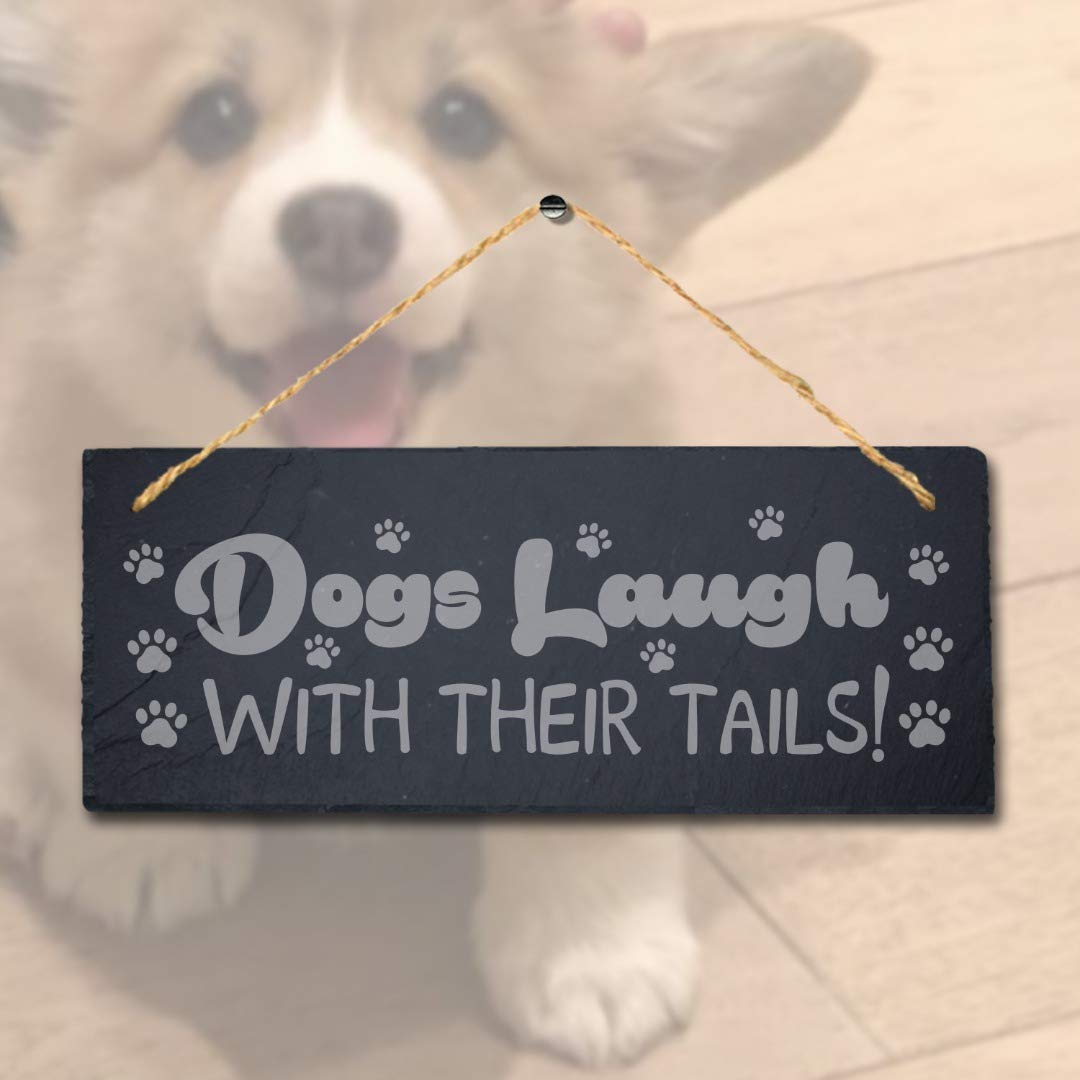 Stukk Crazy Poop Laser Kitten Puppy Pup Home Pet Sign (Dogs Laugh with Their Tails), Natural Engraved Slate Stone Plaque - Image 2
