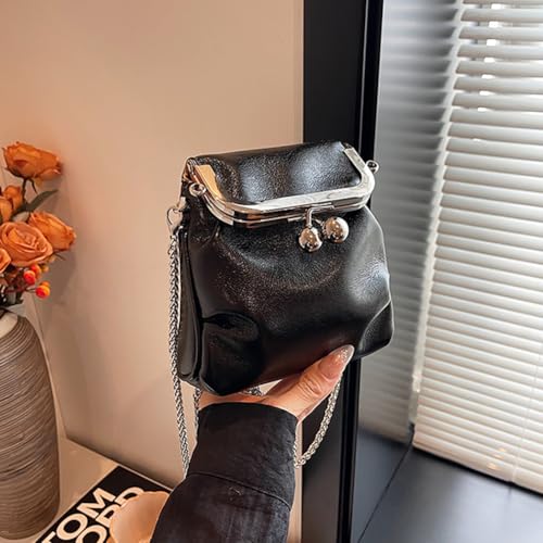 Women’s Kiss Lock Shoulder Bag, Leather Bucket Shaped Holder Pocket Crossbody Bag, Mini Lightweight Cell Phone Satchel Pouch2