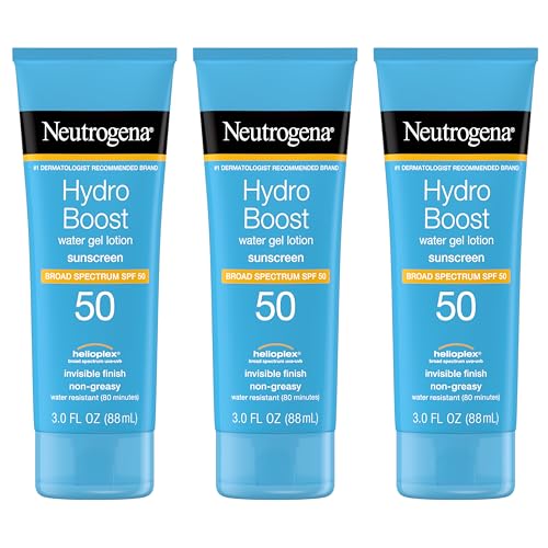 Neutrogena Hydro Boost Water Gel Sunscreen SPF 50, Oil‑Free Hydrating & Water‑Resistant Face & Body Sunscreen Lotion, Non‑Greasy, Broad Spectrum, Lightweight Moisturizer, 3 fl oz