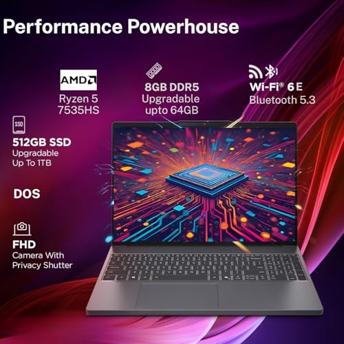 Image of Lenovo ThinkBook 16 AMD Ryzen 5 7535HS (8GB RAM /512GB SSD /DOS /Backlit Keyboard /Fingerprint) 16 inch WUXGA IPS 300 Nits Thin & Light Laptop /1Y Warranty /Aluminium Top /1.7kg, 21MWA0AJIN