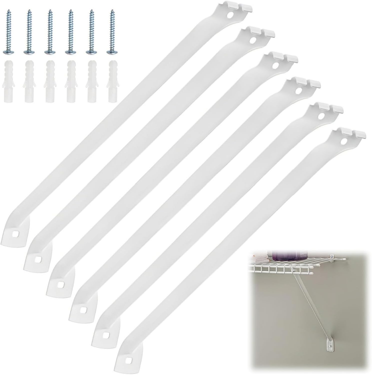 Covzoe 6 Pieces 12 Inch Wire Shelf Brackets Set, Support Brackets Rack with Anchors and Pins for Installation, Suitable for Shelves Closet Wardrobe and Laundry Room Shelves Installation