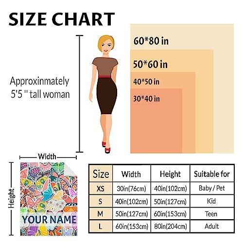 Personalized Butterfly Blanket Gifts with Name - 40"x50" Cute Throw for Women, Girls - Colorful Soft Fuzzy Blankets for Couch & Sofa