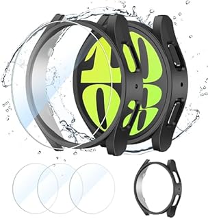 CAVN [3+1 Stück Schutzfolie Kompatibel mit Samsung Galaxy Watch 6 44mm, Wasserdichtes Glas Schutz +PC Schutzhülle Displayschutz Gehäuse Panzerfolie Kompatibel mit Galaxy Watch 6 44mm