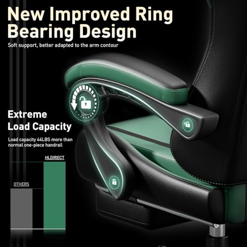 HLDIRECT Gaming Chair, Ergonomic Video Game Seat with 360° Swivel & Lumbar Massage, Computer Chair PU Leather Cushion for Adults Home/Office Use (Black & Green) - Image 6