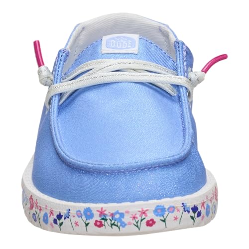 Image of HEYDUDE Girl's Youth Wendy Garden Floral Slip On Shoe | Skyway Blue /Multi | Lightweight Loafer with Elastic Laces