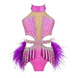 Trajes De Baile Lírico Sin Mangas For Adolescentes, Grupo De Chicas Individuales, Trajes De Poste De Rendimiento Personalizados, Plumas For Mujeres(XL)