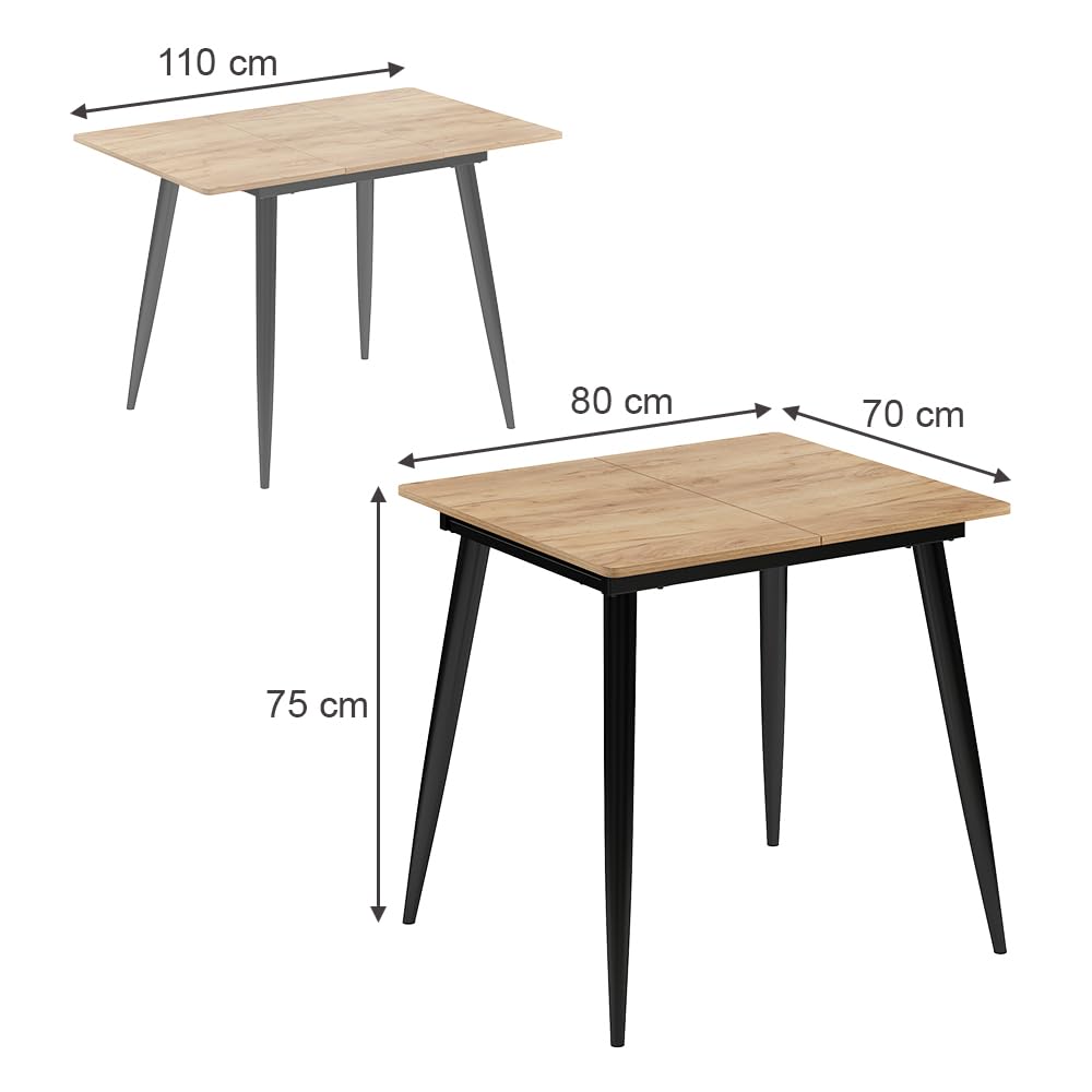 Vicco Tavolo da pranzo Beaver, Rovere Goldkraft/nero, 80 x 70 cm Estensibile, per un utilizzo flessibile come tavolo da pranzo o da lavoro