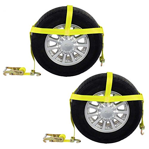 US Cargo Control (2 Pack) - Wheel Bonnet Tie Down Strap with Swivel Hooks and Ratchet